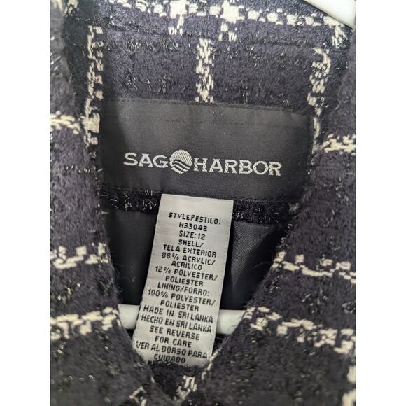 Sag Harbor Size 12 Black White Plaid Blazer Jacket Lined Sparkle Career - Picture 5 of 9